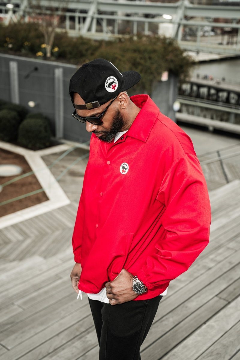 Fashion Curator Signal Red Coach Jacket - Black Safari