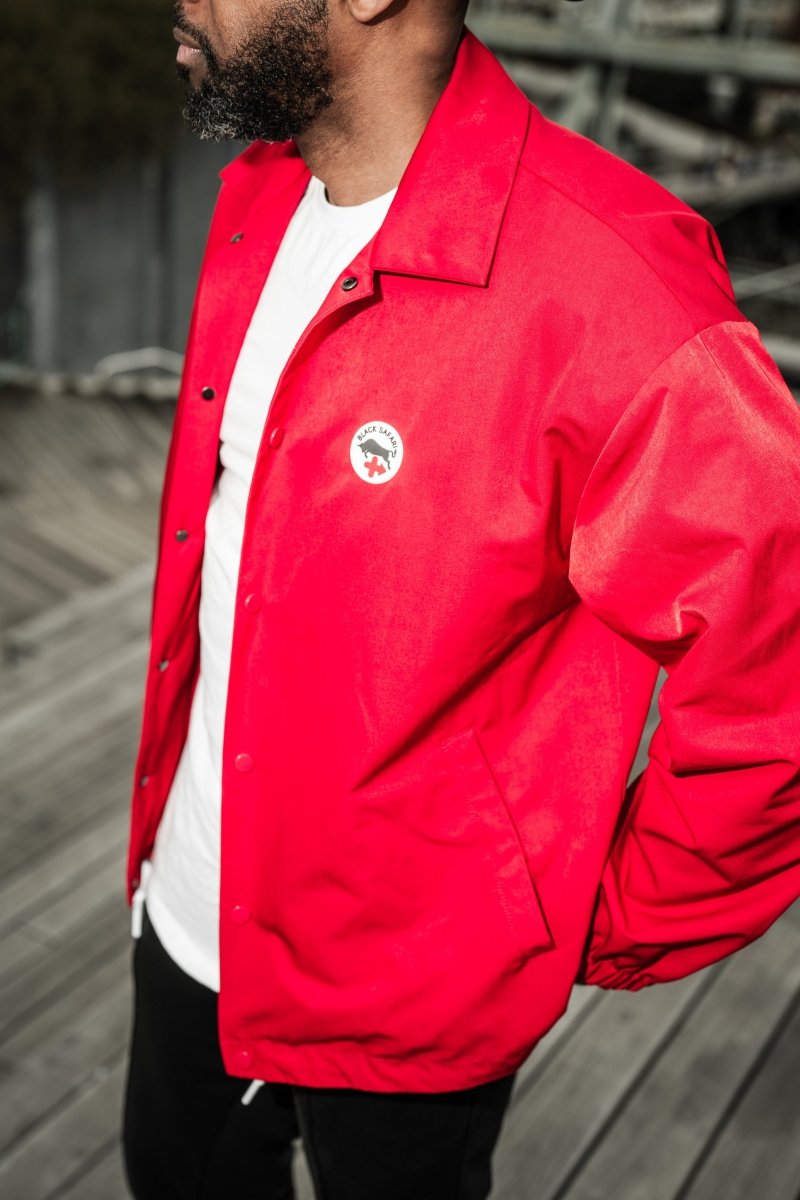 Fashion Curator Signal Red Coach Jacket - Black Safari
